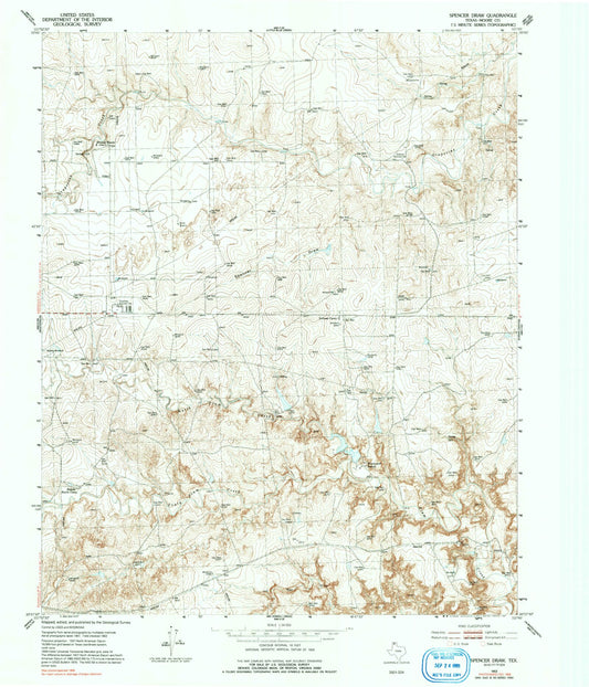 Classic USGS Spencer Draw Texas 7.5'x7.5' Topo Map Image
