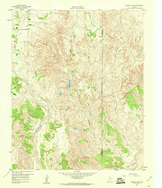 Classic USGS Spencer Lake Texas 7.5'x7.5' Topo Map Image