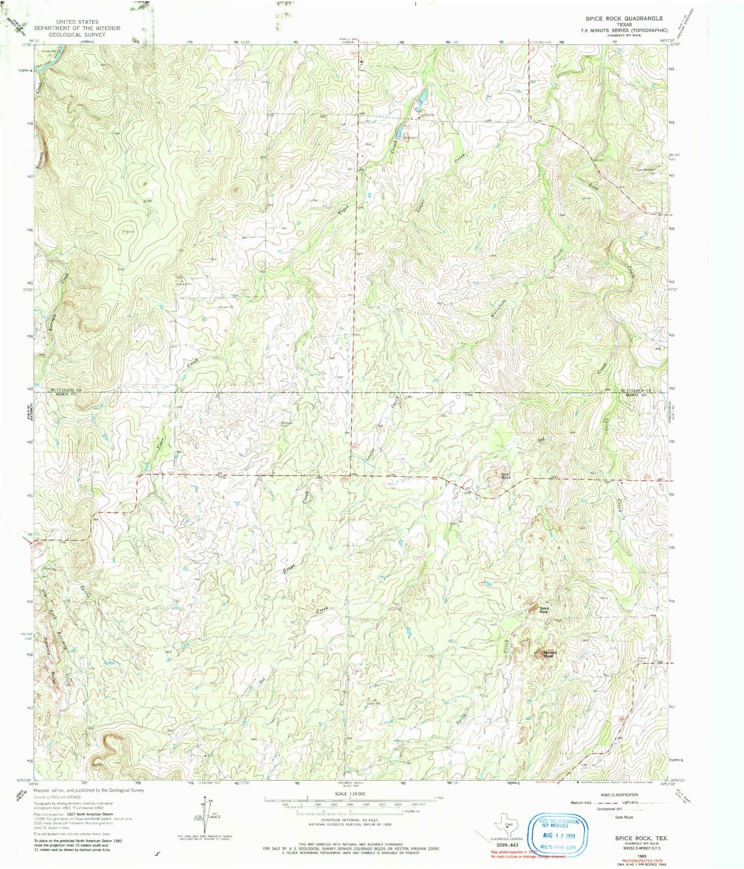Classic USGS Spice Rock Texas 7.5'x7.5' Topo Map Image