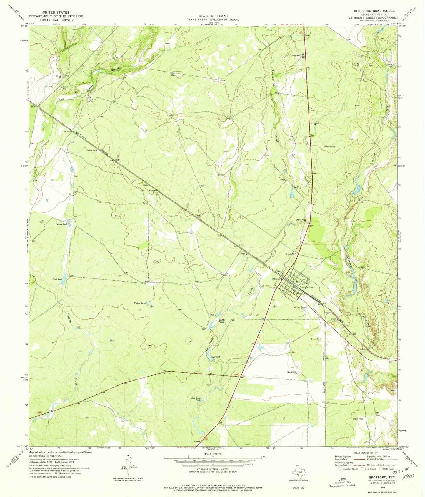 Classic USGS Spofford Texas 7.5'x7.5' Topo Map Image