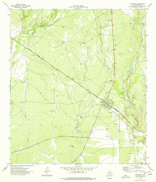 Classic USGS Spofford Texas 7.5'x7.5' Topo Map Image