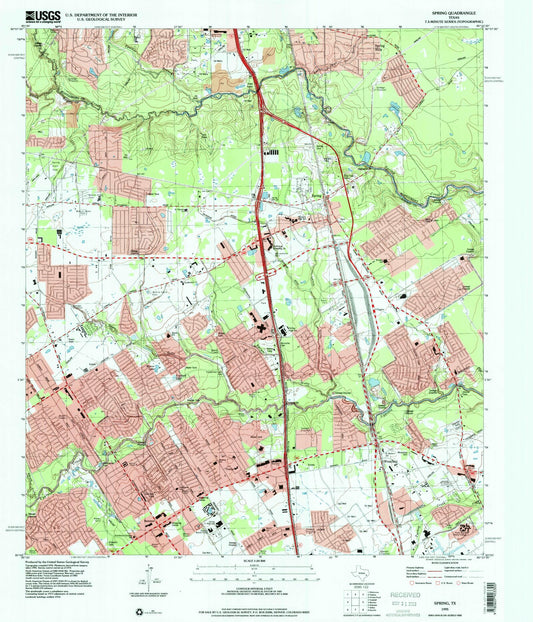 Classic USGS Spring Texas 7.5'x7.5' Topo Map Image