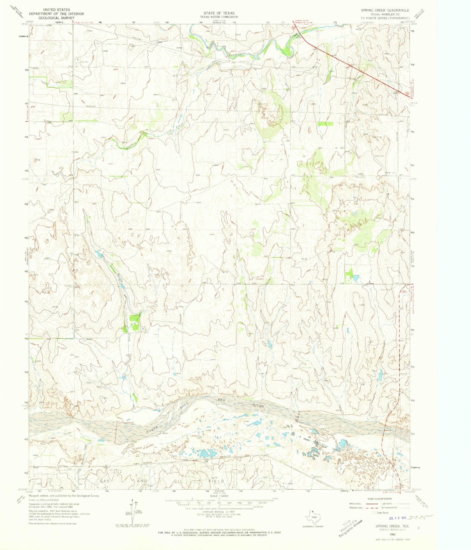 Classic USGS Spring Creek Texas 7.5'x7.5' Topo Map Image