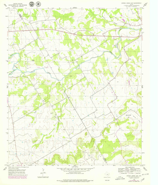 Classic USGS Spring Creek Gap Texas 7.5'x7.5' Topo Map Image