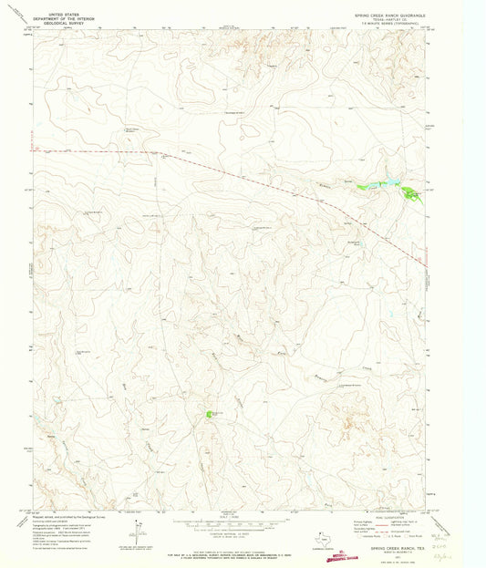 Classic USGS Spring Creek Ranch Texas 7.5'x7.5' Topo Map Image