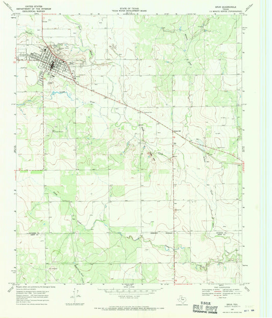 Classic USGS Spur Texas 7.5'x7.5' Topo Map Image