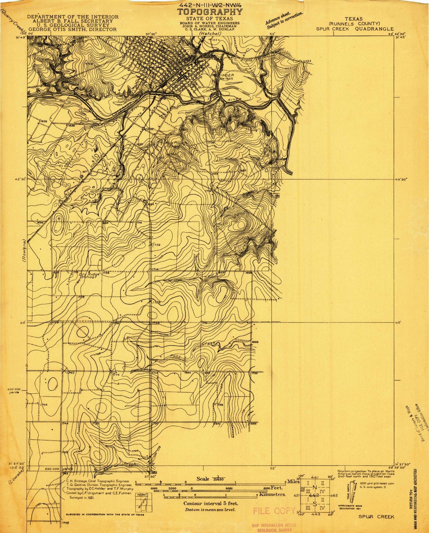 Classic USGS Ballinger Texas 7.5'x7.5' Topo Map Image