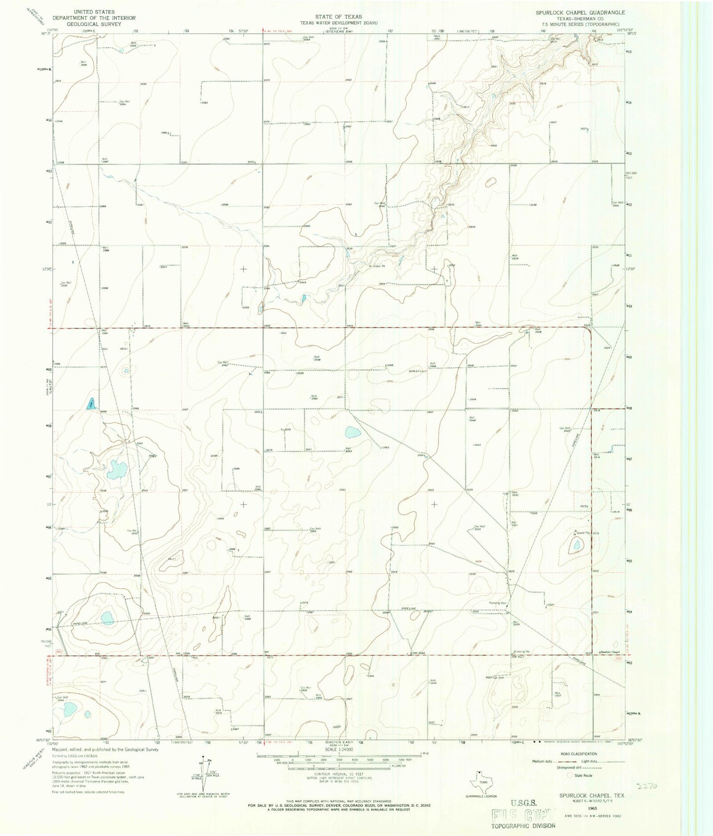 Classic USGS Spurlock Chapel Texas 7.5'x7.5' Topo Map Image