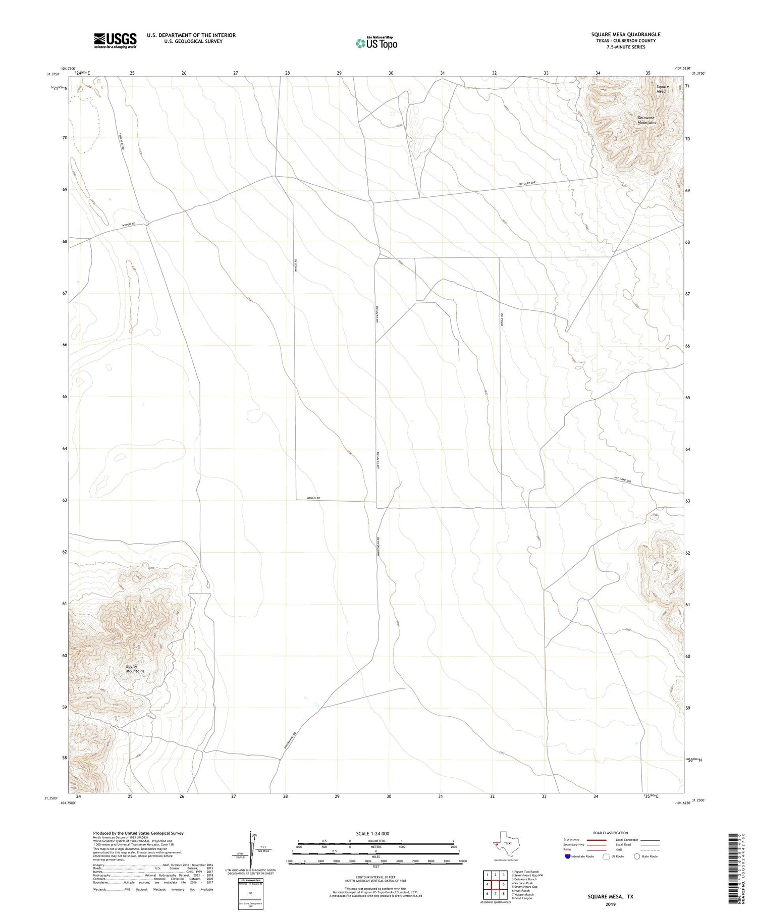 Square Mesa Texas US Topo Map Image