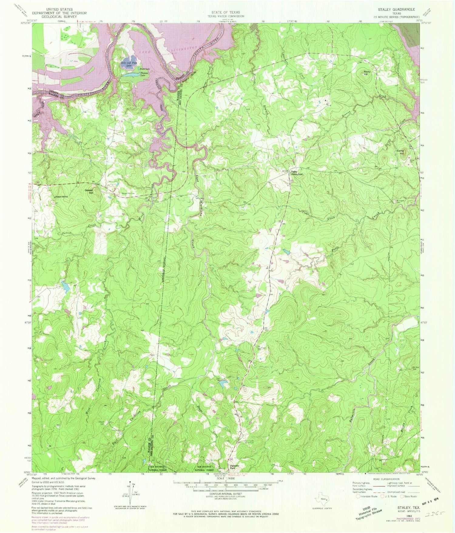 Classic USGS Staley Texas 7.5'x7.5' Topo Map Image