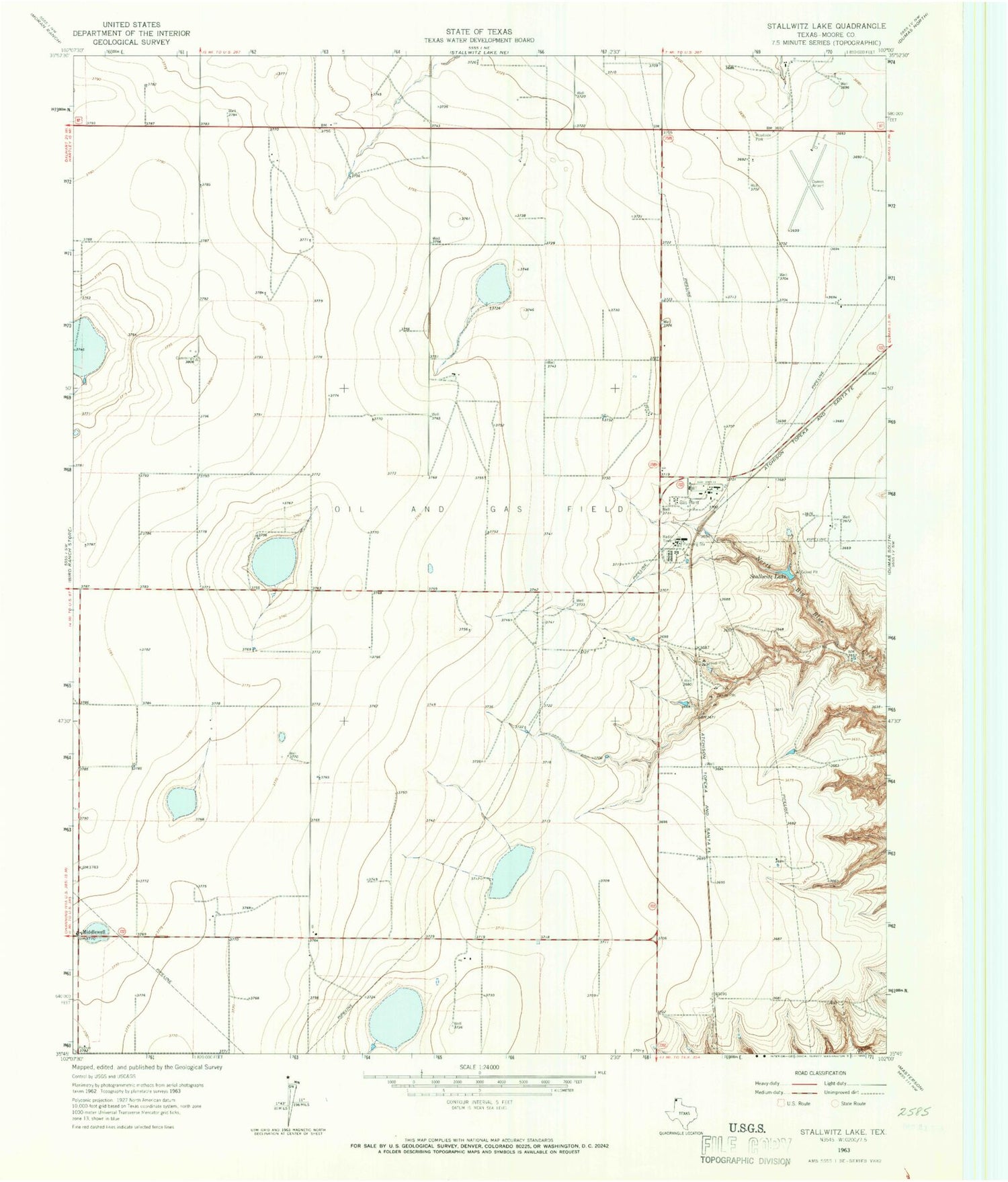 Classic USGS Stallwitz Lake Texas 7.5'x7.5' Topo Map Image