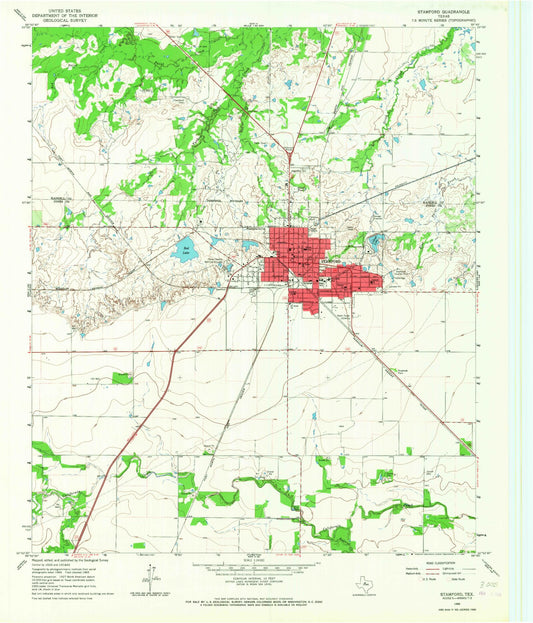 Classic USGS Stamford Texas 7.5'x7.5' Topo Map Image
