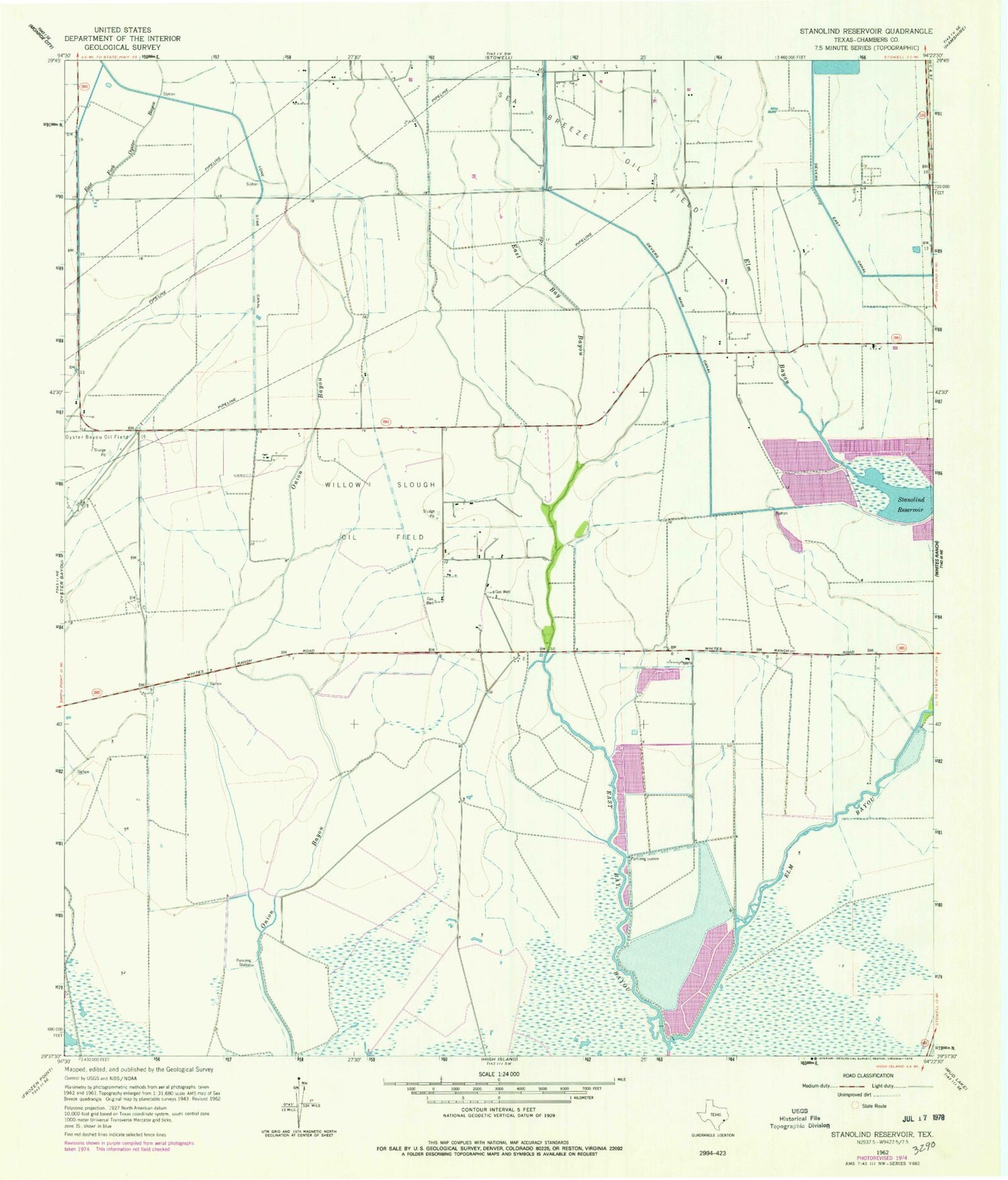 Classic USGS Stanolind Reservoir Texas 7.5'x7.5' Topo Map Image