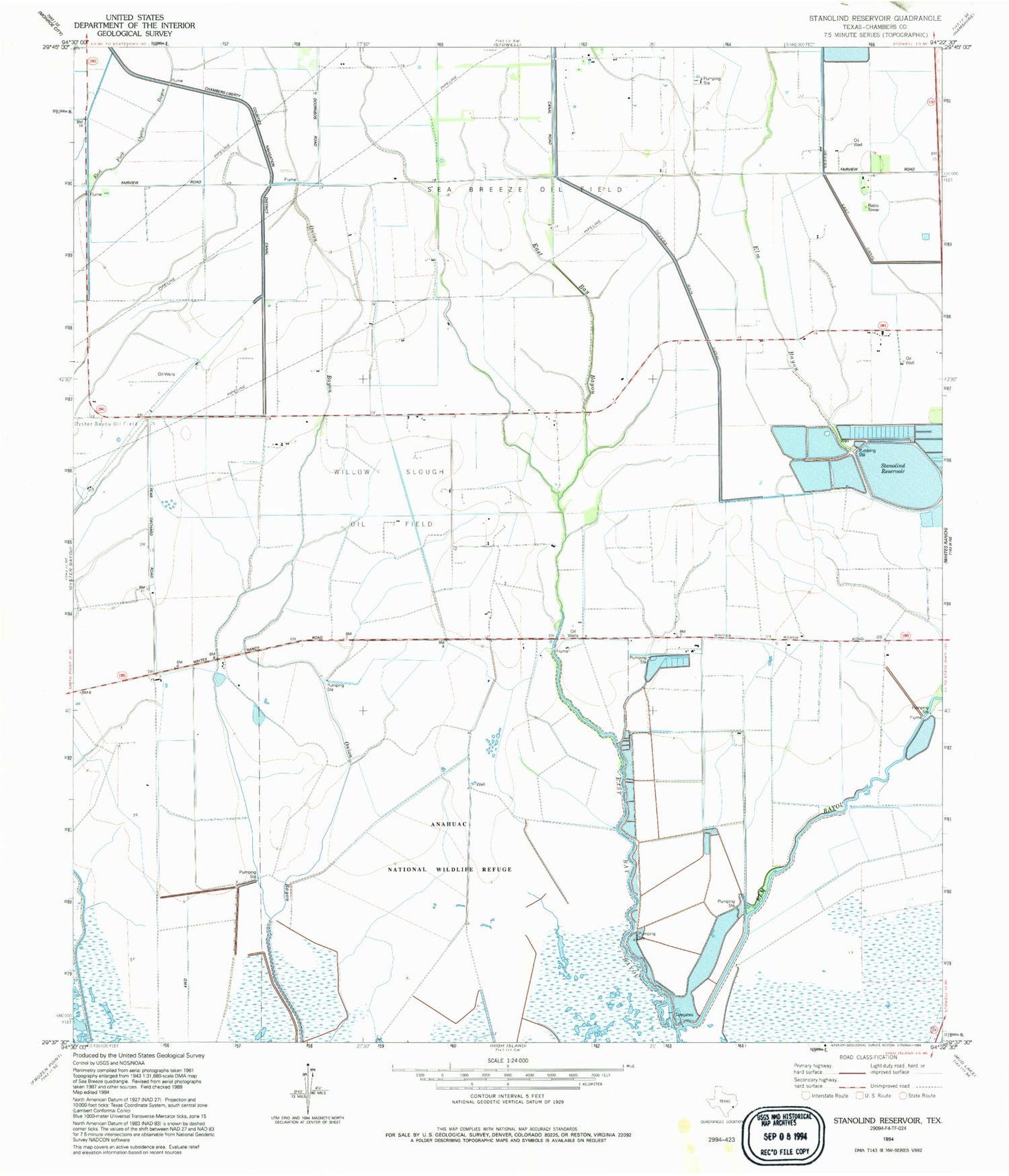 Classic USGS Stanolind Reservoir Texas 7.5'x7.5' Topo Map Image