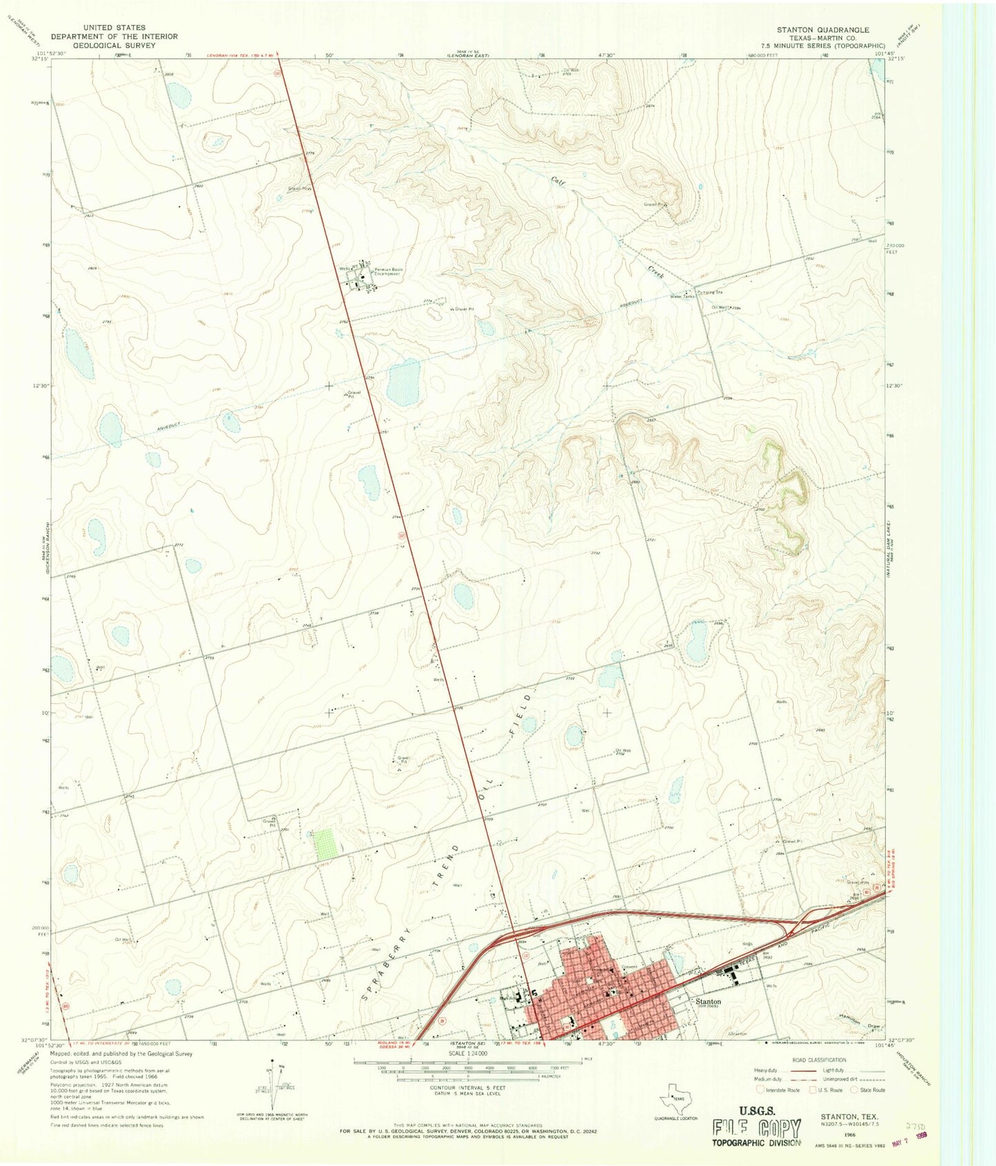 Classic USGS Stanton Texas 7.5'x7.5' Topo Map Image