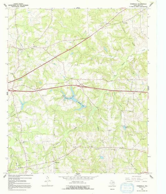 Classic USGS Starrville Texas 7.5'x7.5' Topo Map Image