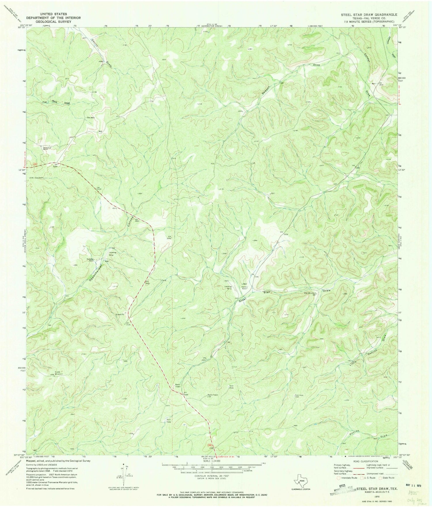 Classic USGS Steel Star Draw Texas 7.5'x7.5' Topo Map Image