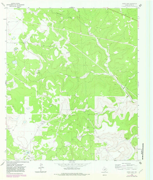 Classic USGS Steen Lake Texas 7.5'x7.5' Topo Map Image