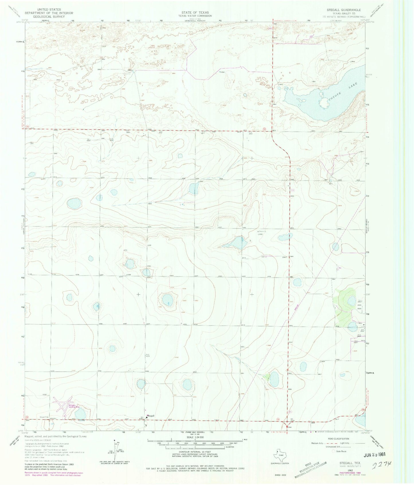 Classic USGS Stegall Texas 7.5'x7.5' Topo Map Image