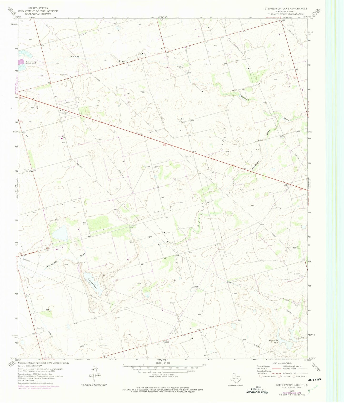Classic USGS Stephenson Lake Texas 7.5'x7.5' Topo Map Image