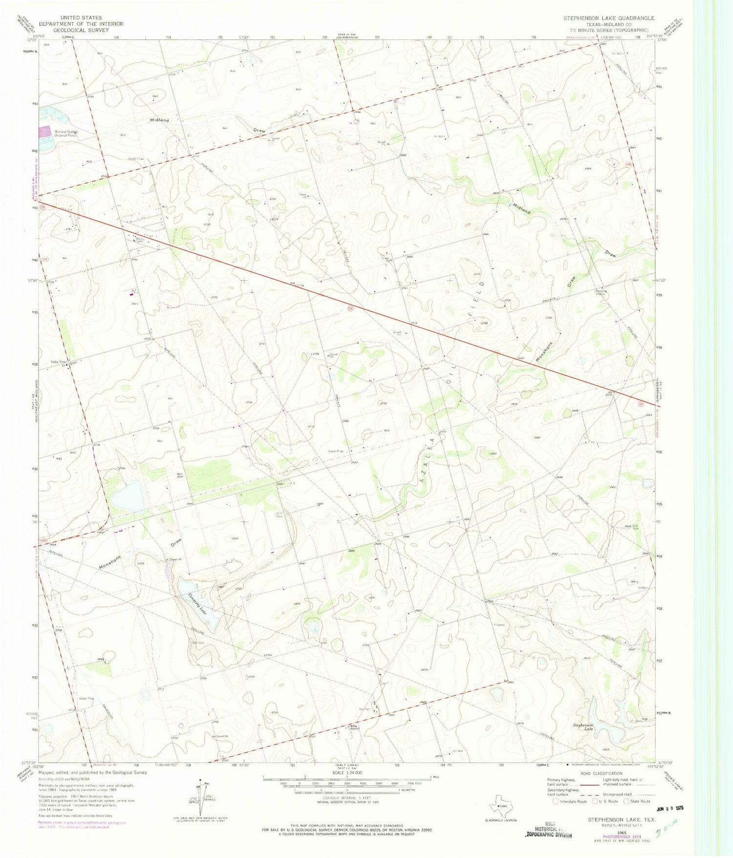 Classic USGS Stephenson Lake Texas 7.5'x7.5' Topo Map Image