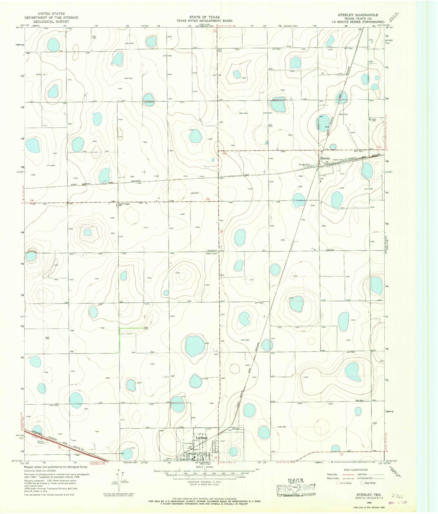 Classic USGS Sterley Texas 7.5'x7.5' Topo Map Image