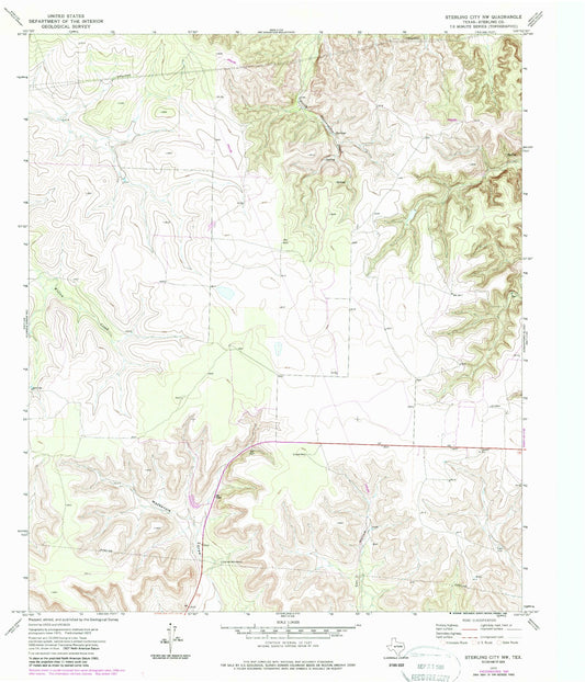 Classic USGS Sterling City NW Texas 7.5'x7.5' Topo Map Image
