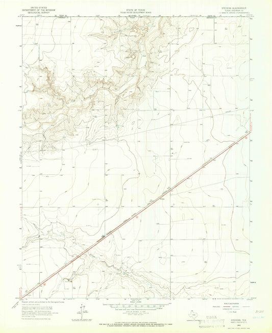 Classic USGS Stevens Texas 7.5'x7.5' Topo Map Image