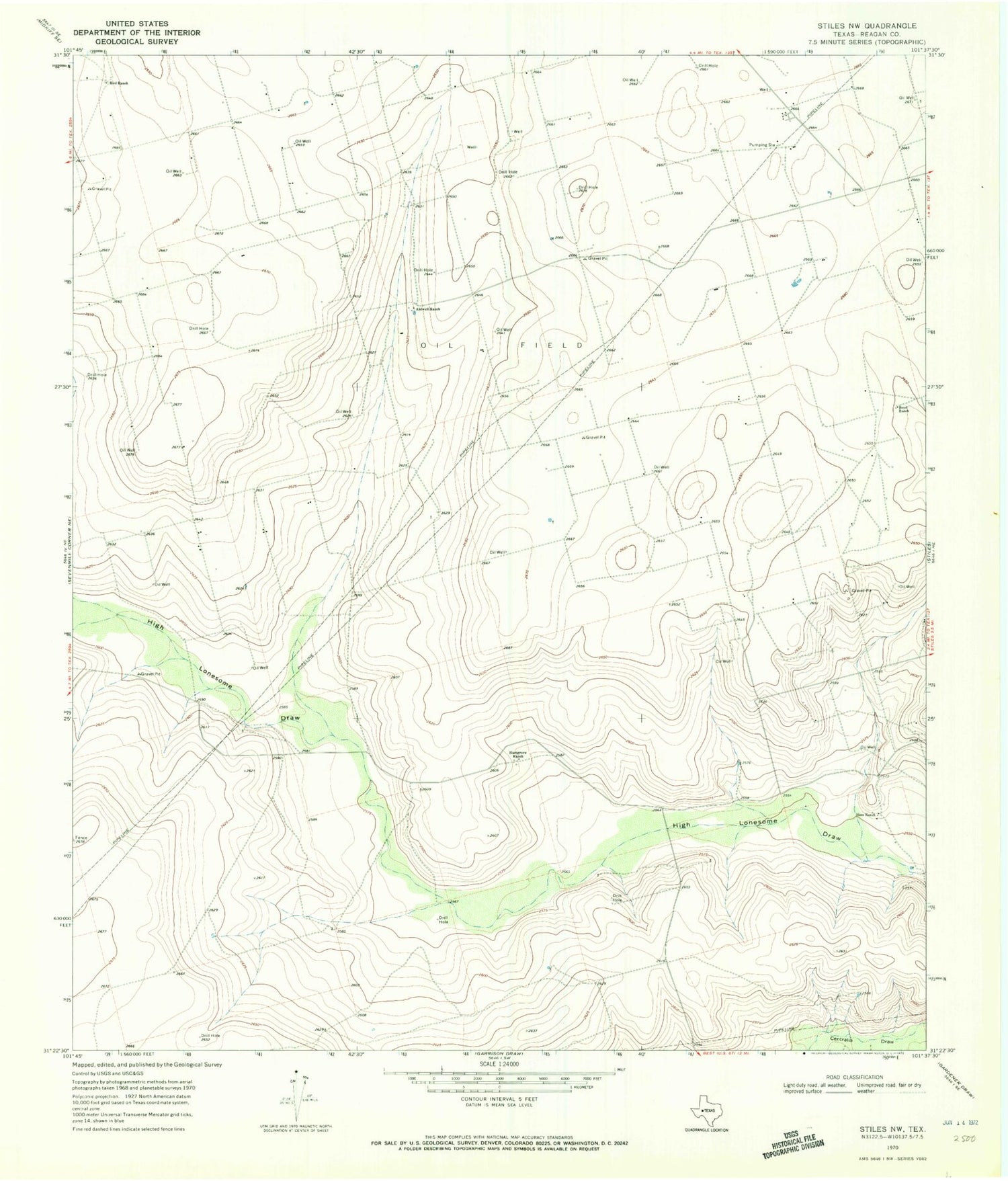 Classic USGS Stiles NW Texas 7.5'x7.5' Topo Map Image