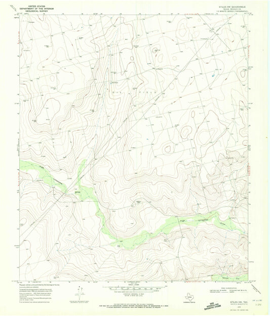 Classic USGS Stiles NW Texas 7.5'x7.5' Topo Map Image