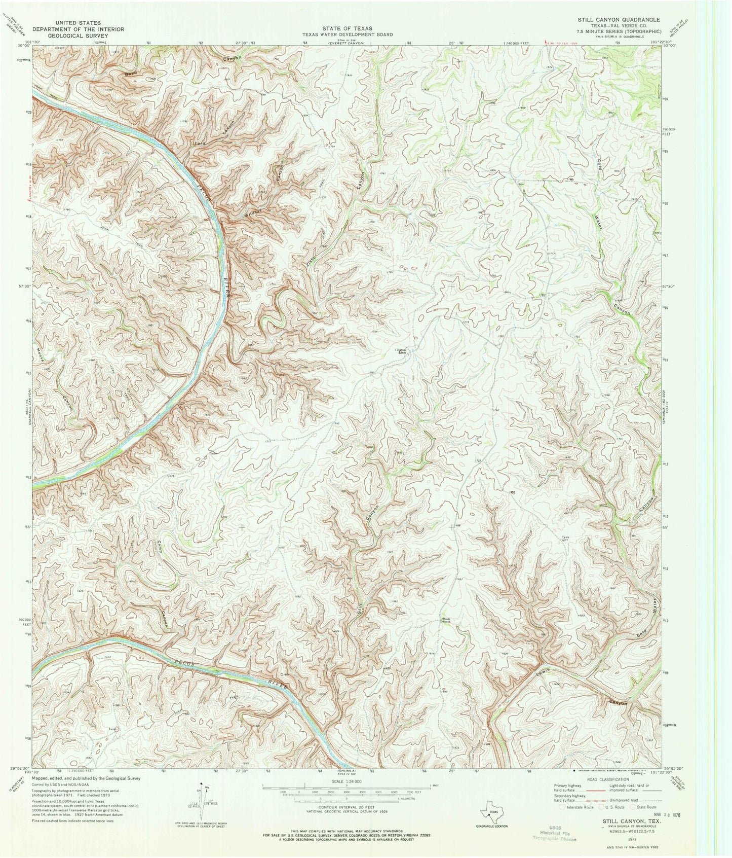 Classic USGS Still Canyon Texas 7.5'x7.5' Topo Map Image