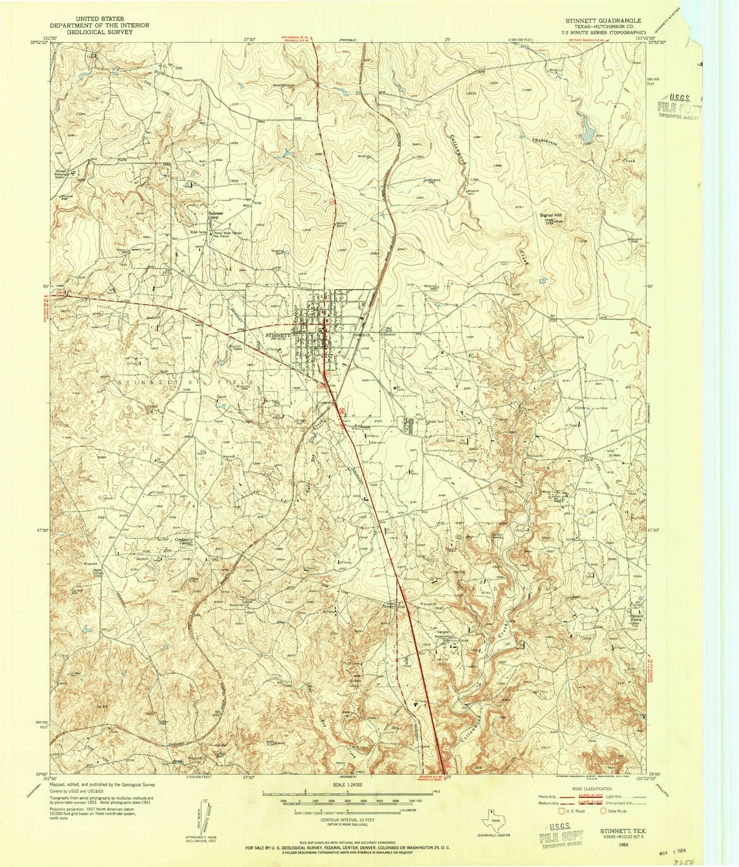Classic USGS Stinnett Texas 7.5'x7.5' Topo Map Image