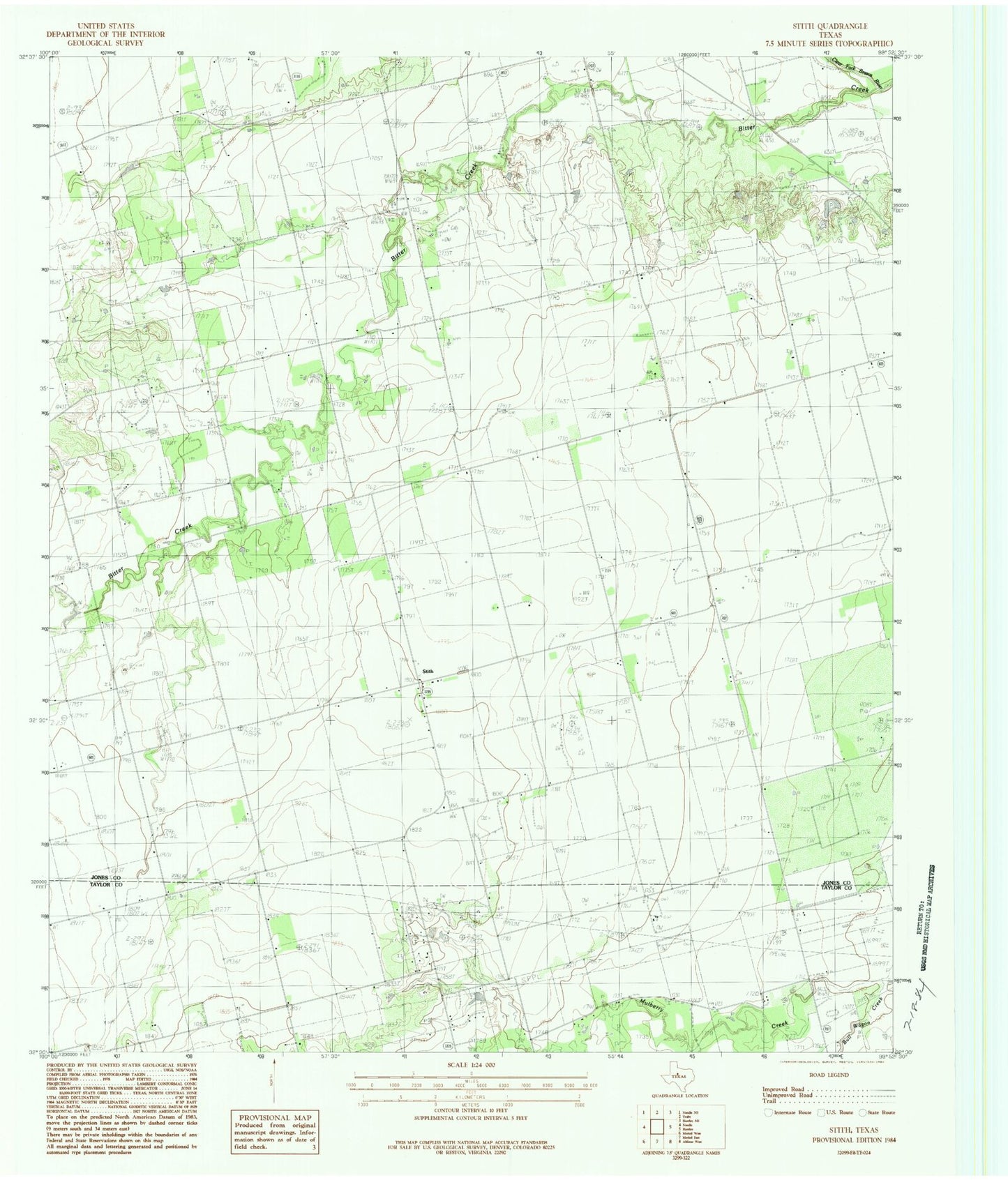 Classic USGS Stith Texas 7.5'x7.5' Topo Map Image