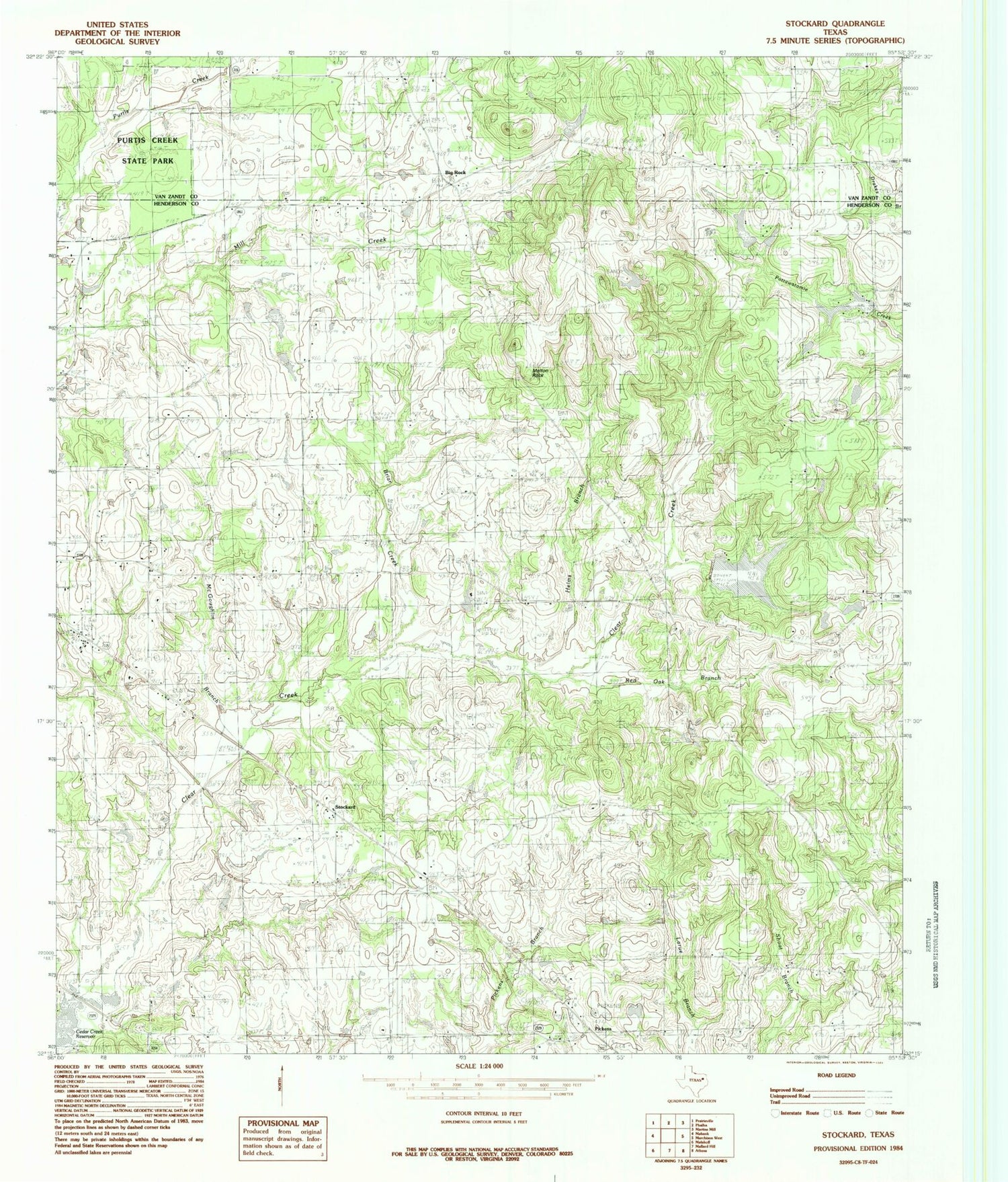 Classic USGS Stockard Texas 7.5'x7.5' Topo Map Image