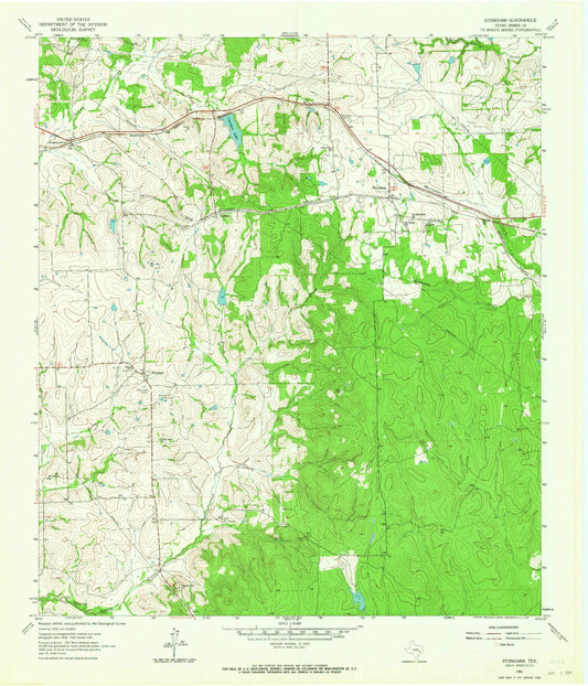 Classic USGS Stoneham Texas 7.5'x7.5' Topo Map Image