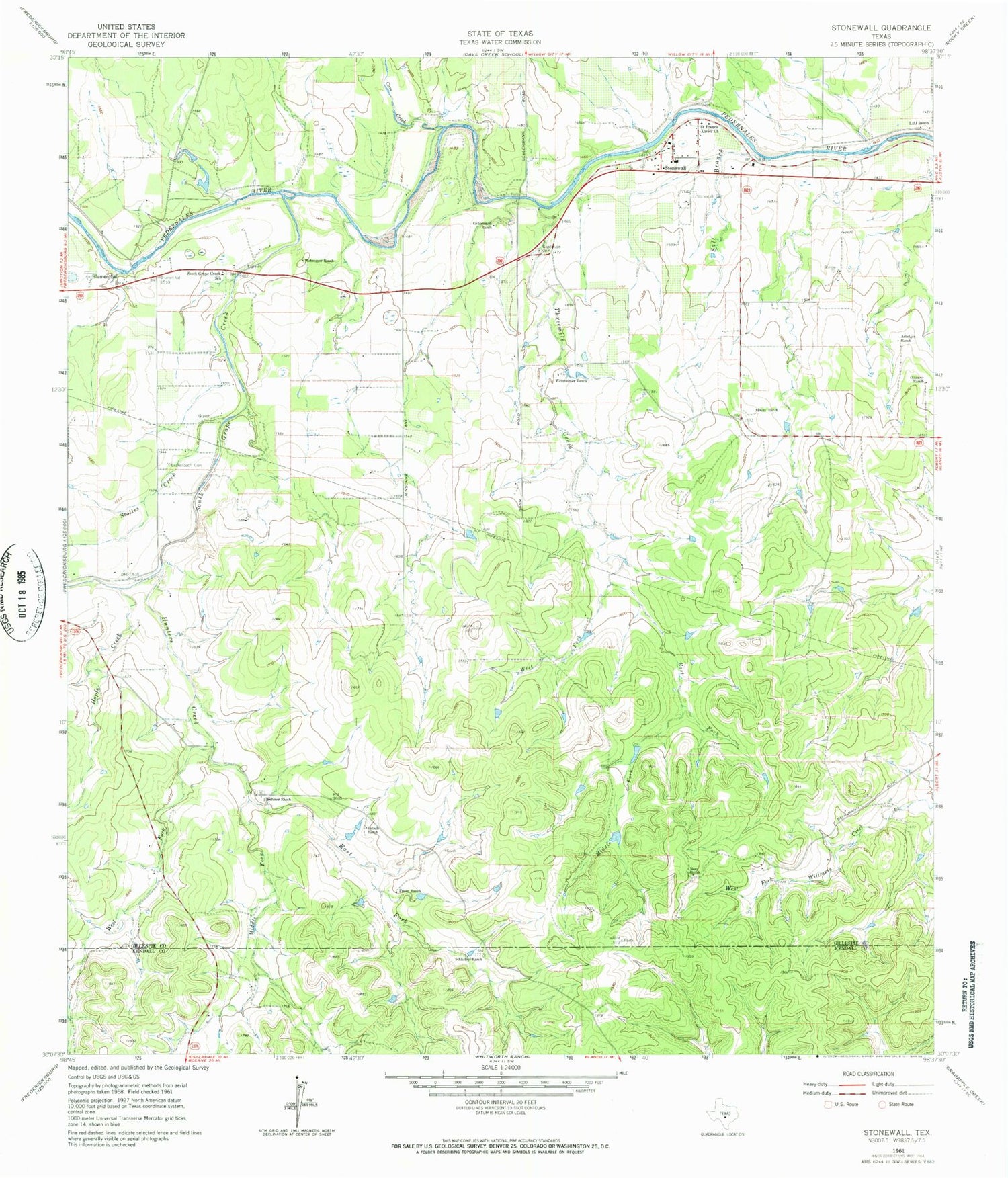 Classic USGS Stonewall Texas 7.5'x7.5' Topo Map – MyTopo Map Store