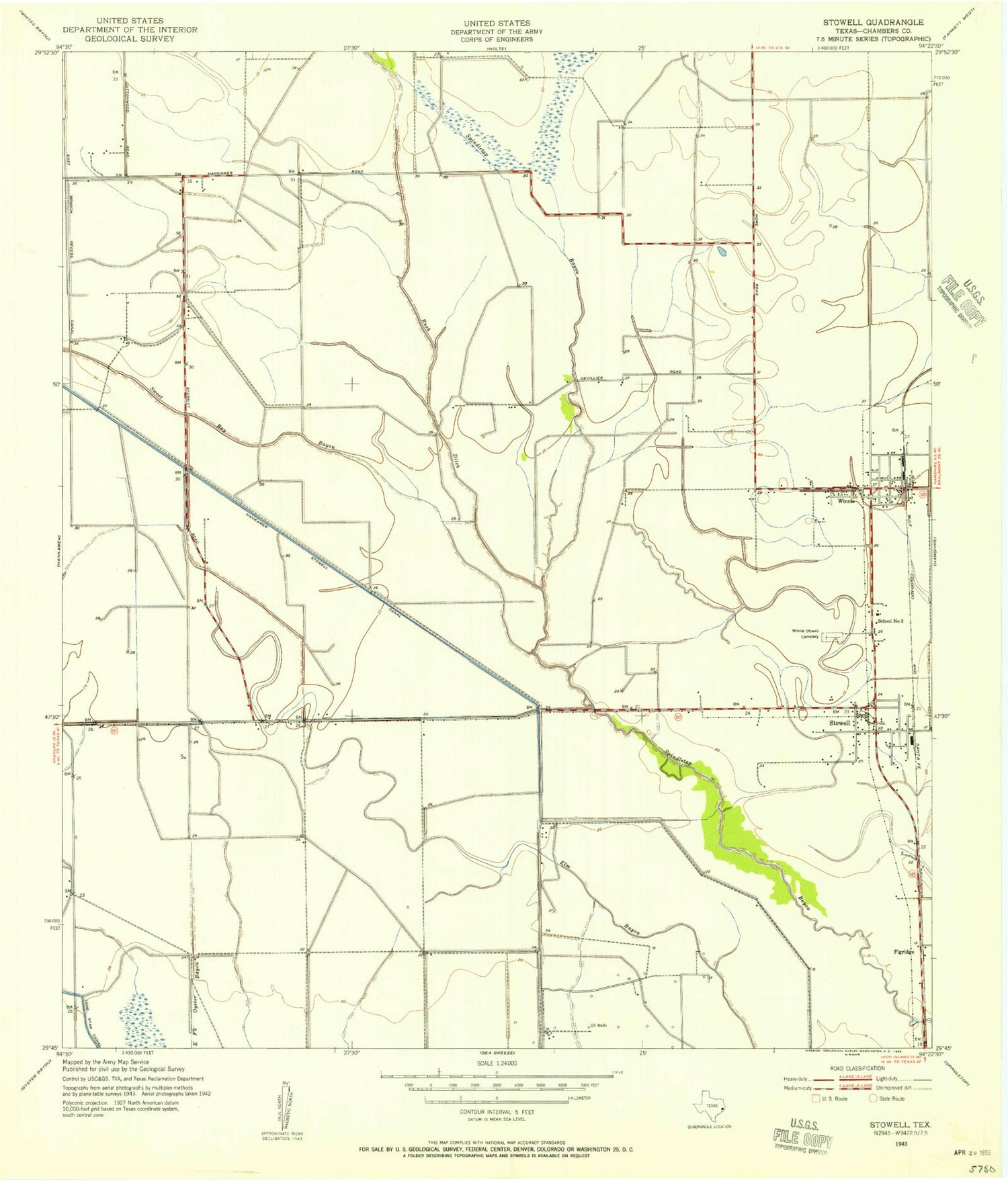 Classic USGS Stowell Texas 7.5'x7.5' Topo Map Image