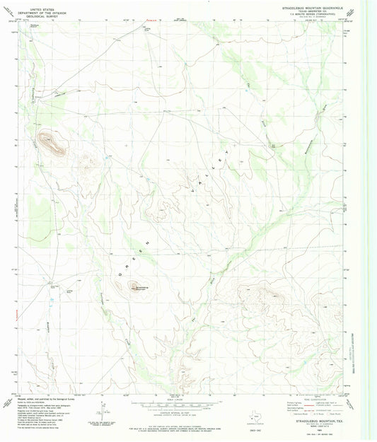 Classic USGS Straddlebug Mountain Texas 7.5'x7.5' Topo Map Image