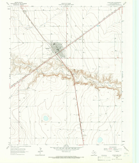 Classic USGS Stratford Texas 7.5'x7.5' Topo Map Image