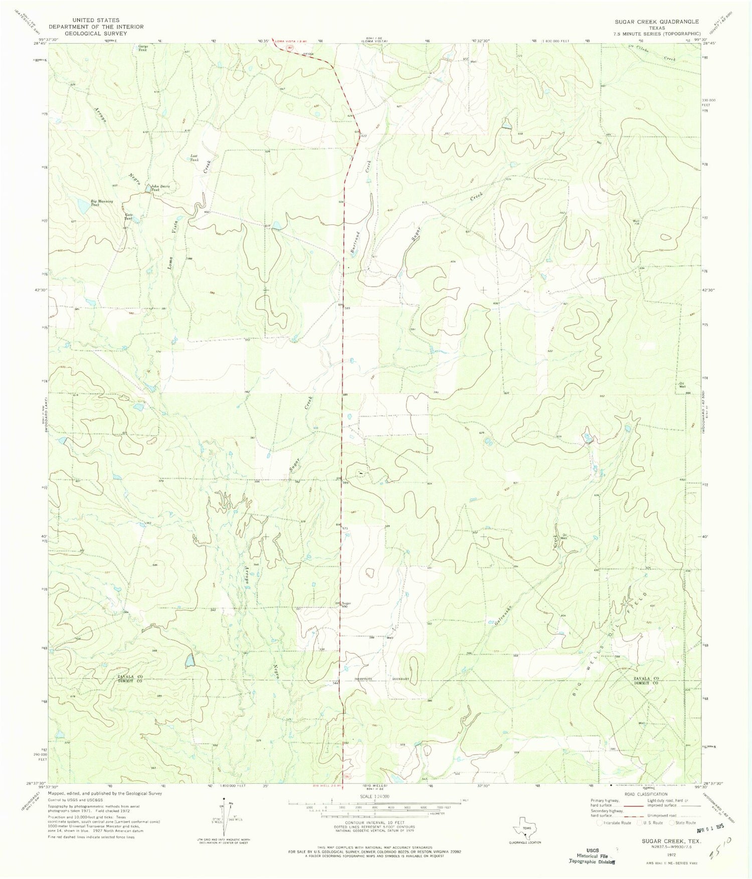 Classic USGS Sugar Creek Texas 7.5'x7.5' Topo Map Image