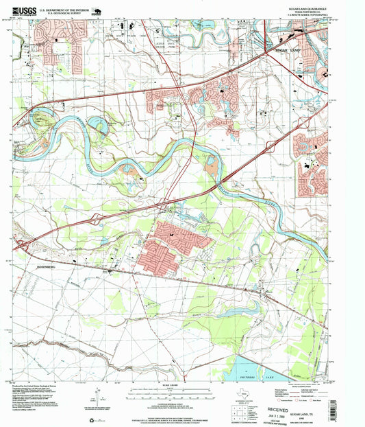 Classic USGS Sugar Land Texas 7.5'x7.5' Topo Map Image