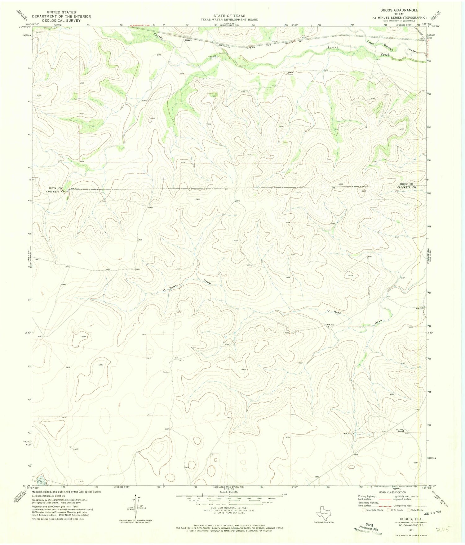Classic USGS Suggs Texas 7.5'x7.5' Topo Map Image