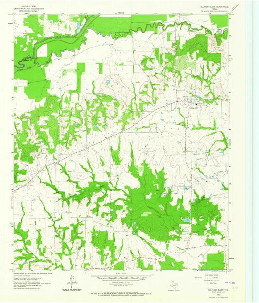 Classic USGS Sulphur Bluff Texas 7.5'x7.5' Topo Map Image