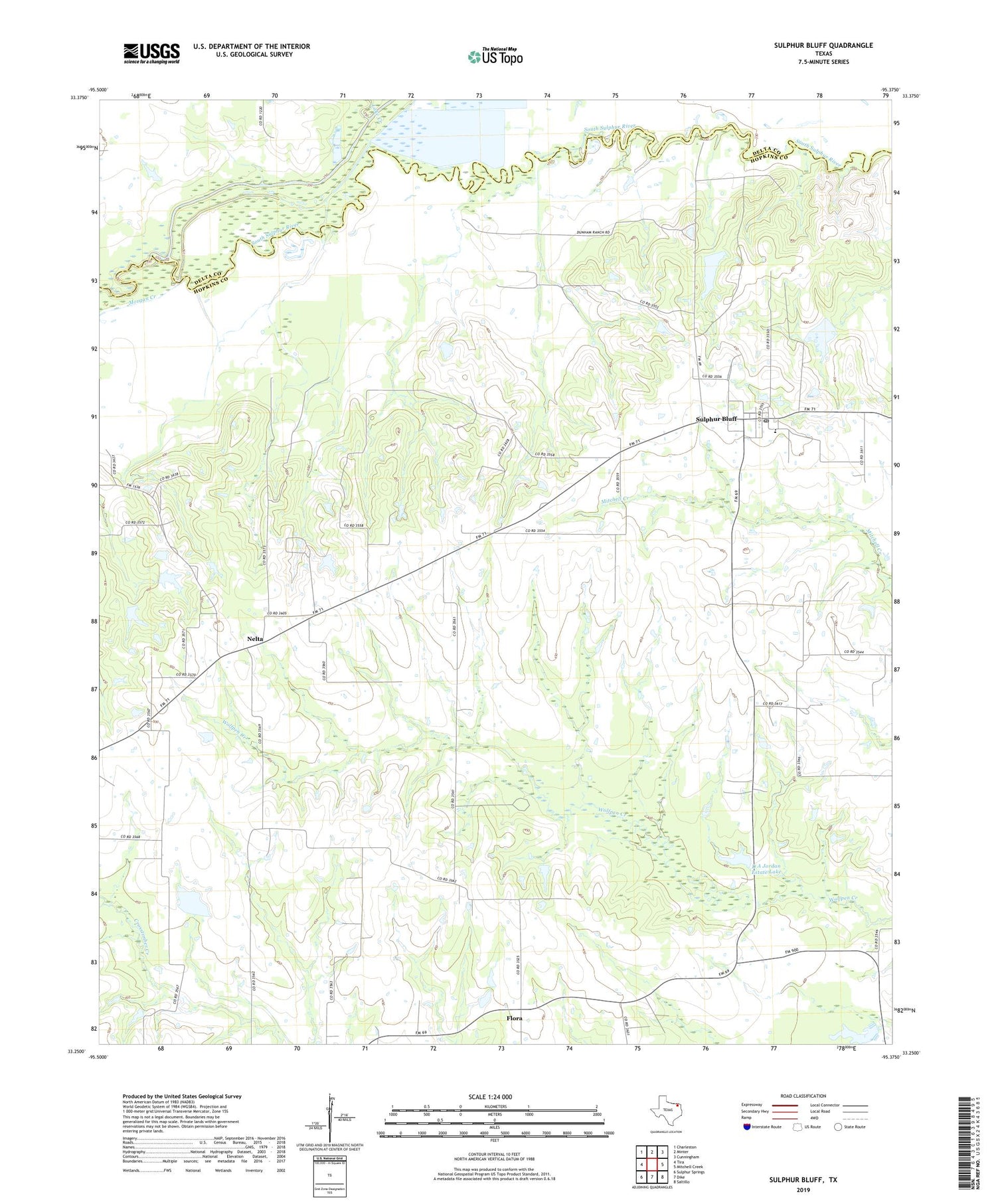 Sulphur Bluff Texas US Topo Map Image