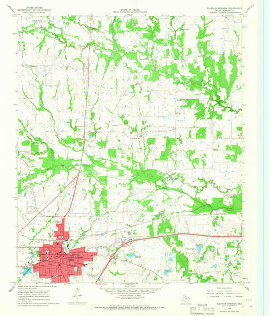 Classic USGS Sulphur Springs Texas 7.5'x7.5' Topo Map Image