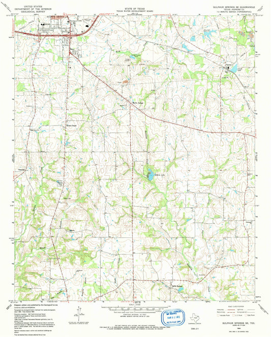 Classic USGS Sulphur Springs SE Texas 7.5'x7.5' Topo Map Image