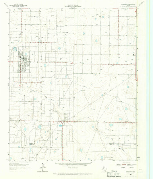 Classic USGS Sundown Texas 7.5'x7.5' Topo Map Image