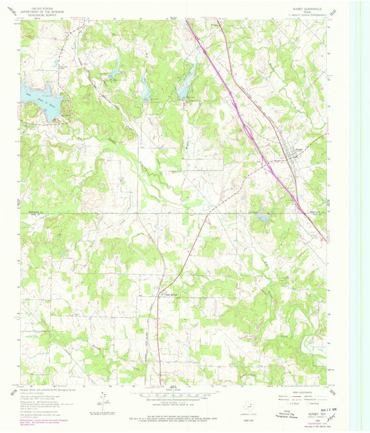 Classic USGS Sunset Texas 7.5'x7.5' Topo Map Image