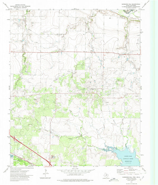 Classic USGS Sunshine Hill Texas 7.5'x7.5' Topo Map Image