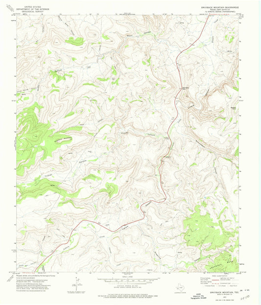 Classic USGS Swayback Mountain Texas 7.5'x7.5' Topo Map Image